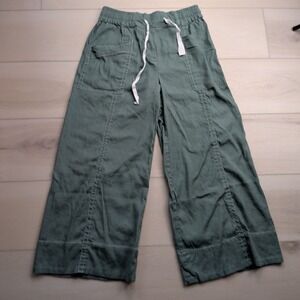 Maeve Anthropologie La Ponche Pull On Pants Womens M Green Linen Blend Wide Leg